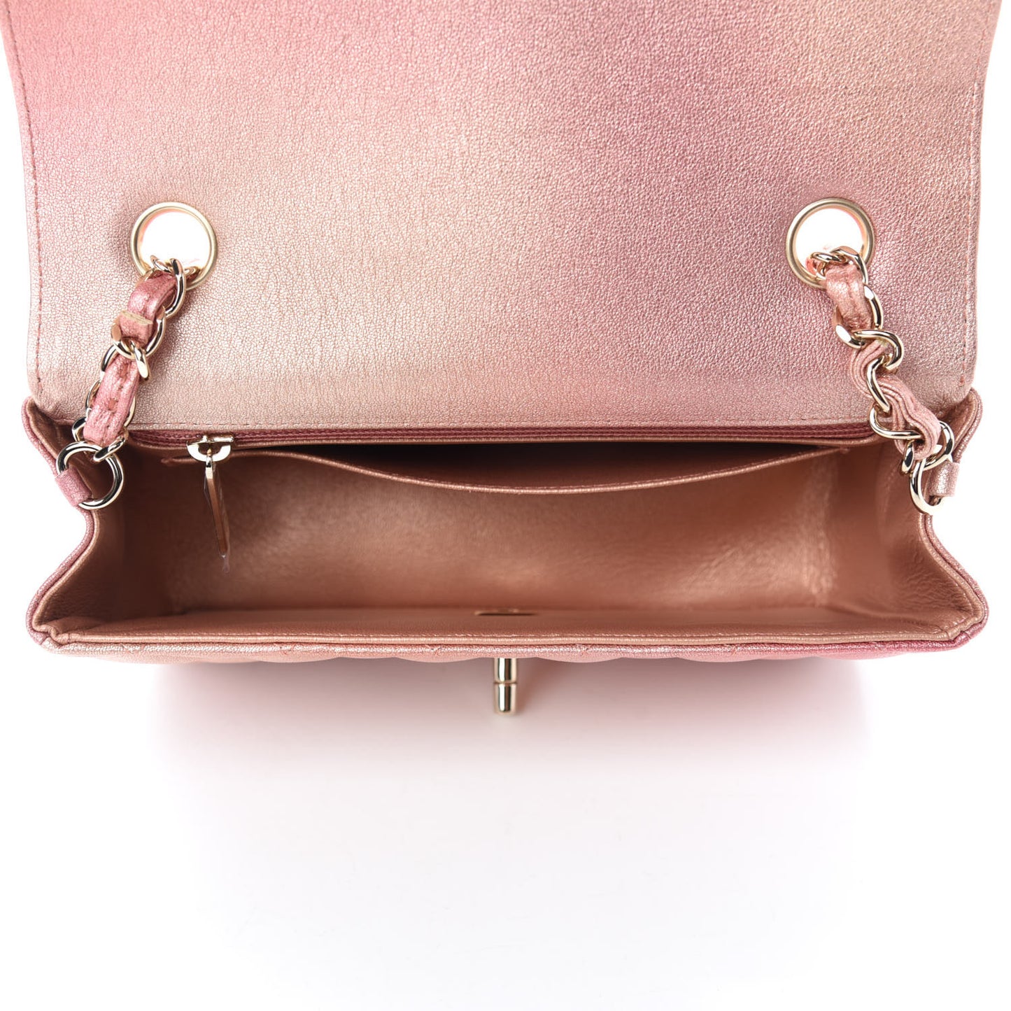 Metallic Lambskin Quilted Ombre Mini Rectangular Flap Pink