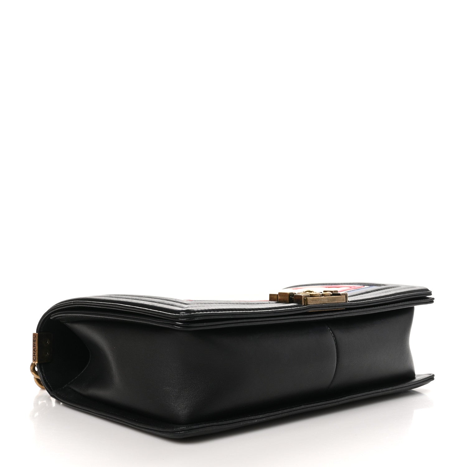 Chanel Lambskin Quilted Crest Embellished New Medium Boy Flap Black White Blue 4 of 11