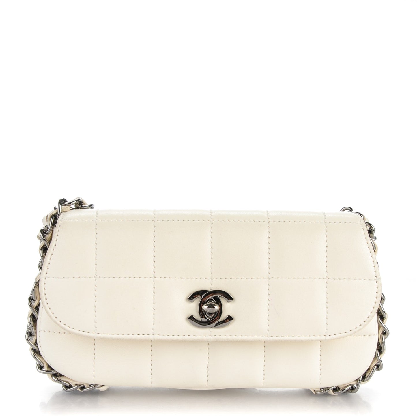 Lambskin Quilted Chocolate Bar 3 Chain Flap White