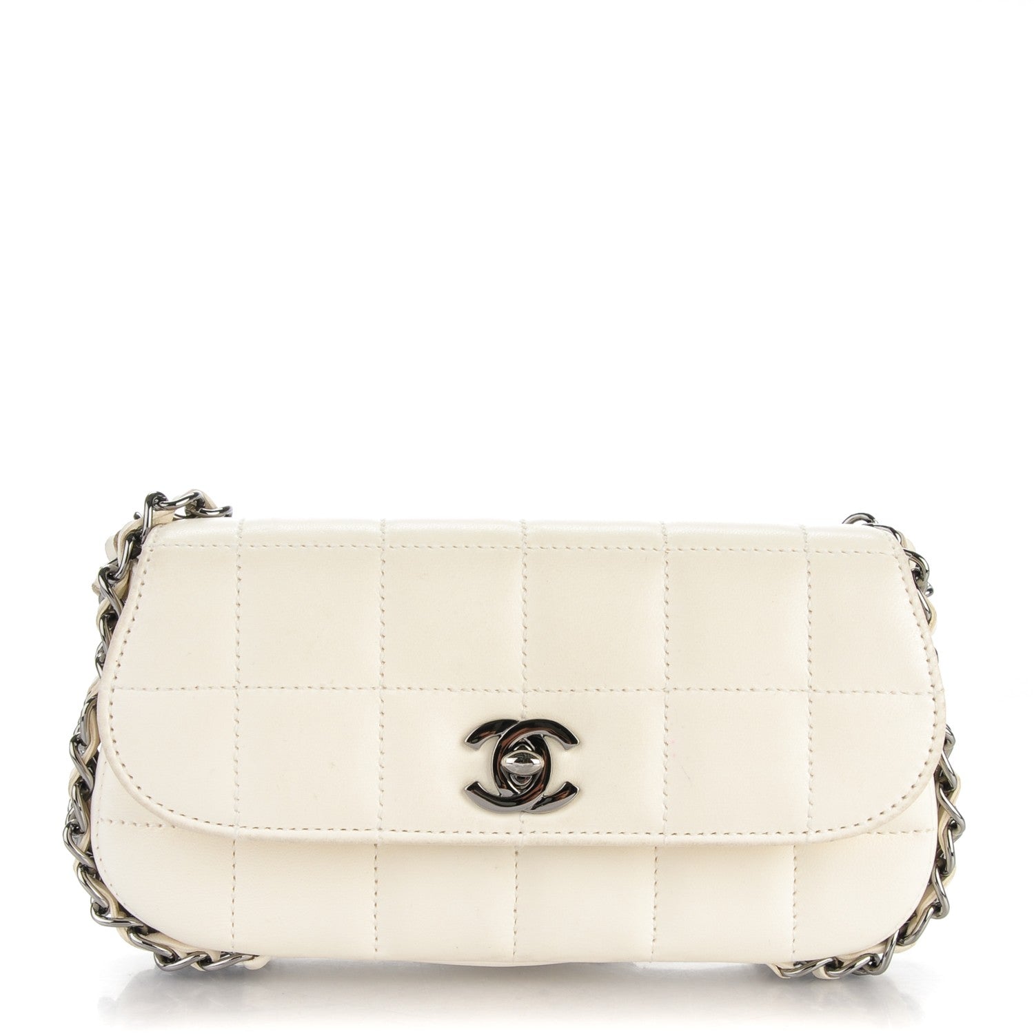 Chanel Lambskin Quilted Chocolate Bar 3 Chain Flap White 1 of 7