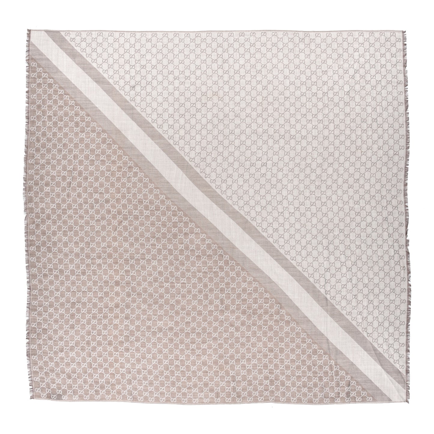 Wool Silk Monogram GGWeb Fringe Shawl Bitume Ivory