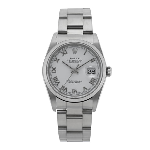 Stainless Steel 36mm Oyster Perpetual Datejust Watch White Roman 16200
