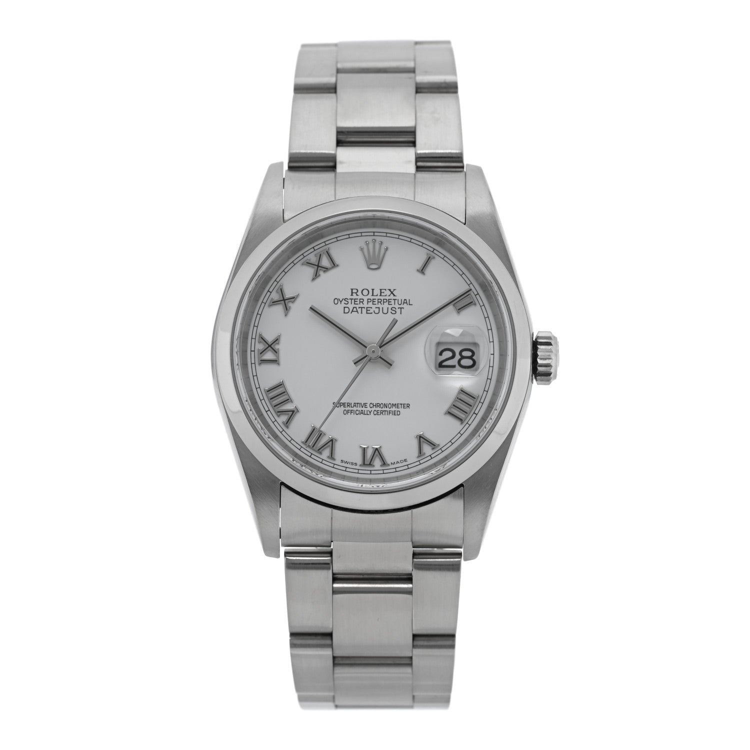 ROLEX Stainless Steel 36mm Oyster Perpetual Datejust Watch White Roman 16200