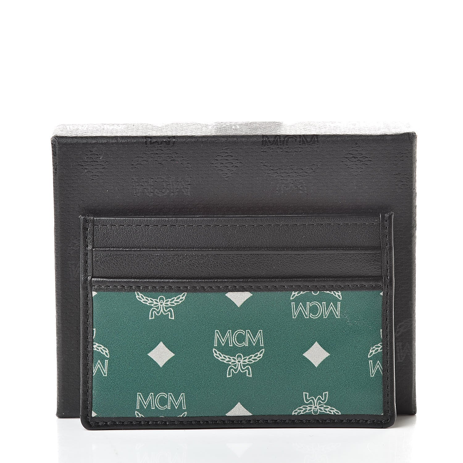 MCM Calfskin Nylon Reflective Mini Card Case Eden 7 of 7