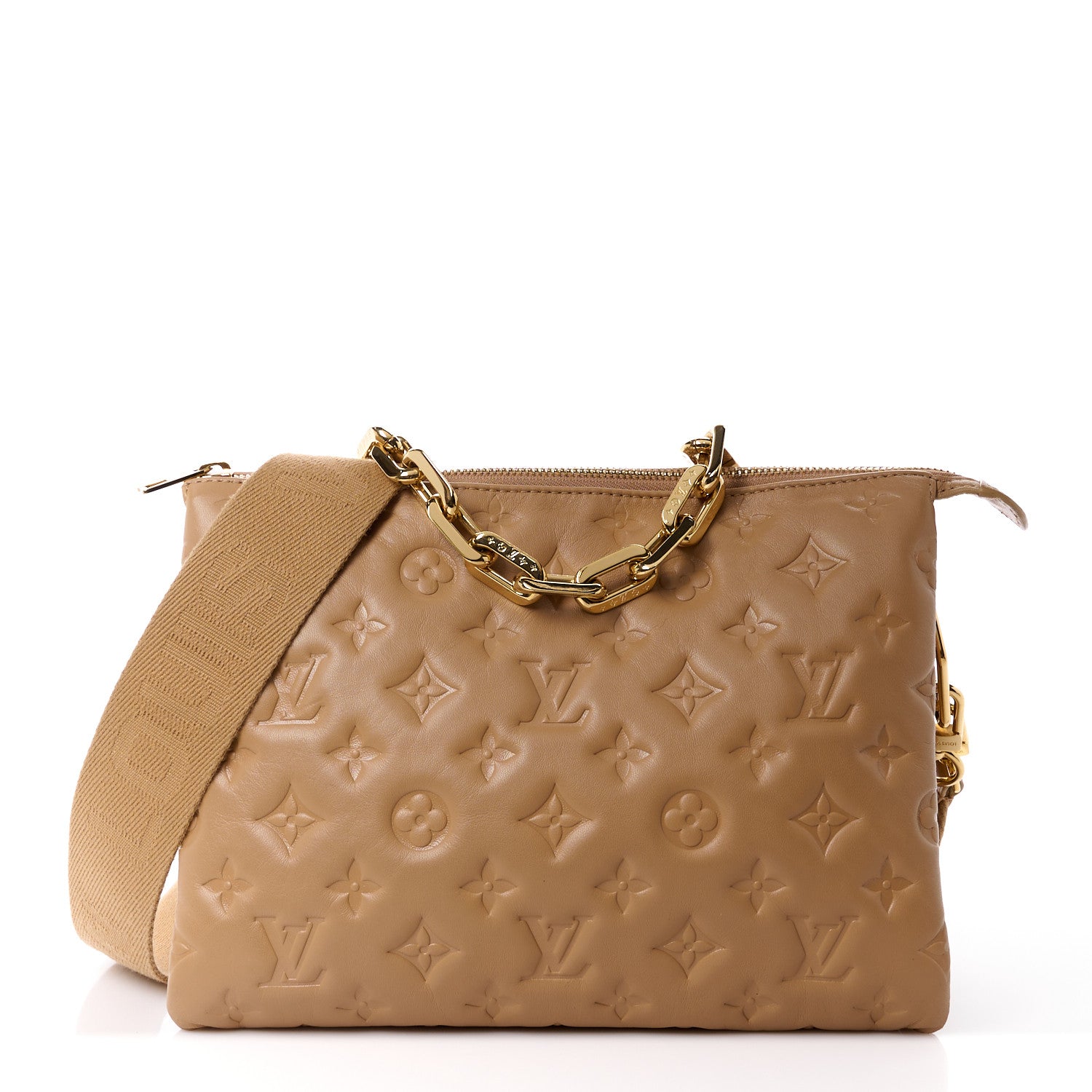 Louis Vuitton Lambskin Embossed Monogram Coussin PM Camel 1 of 12