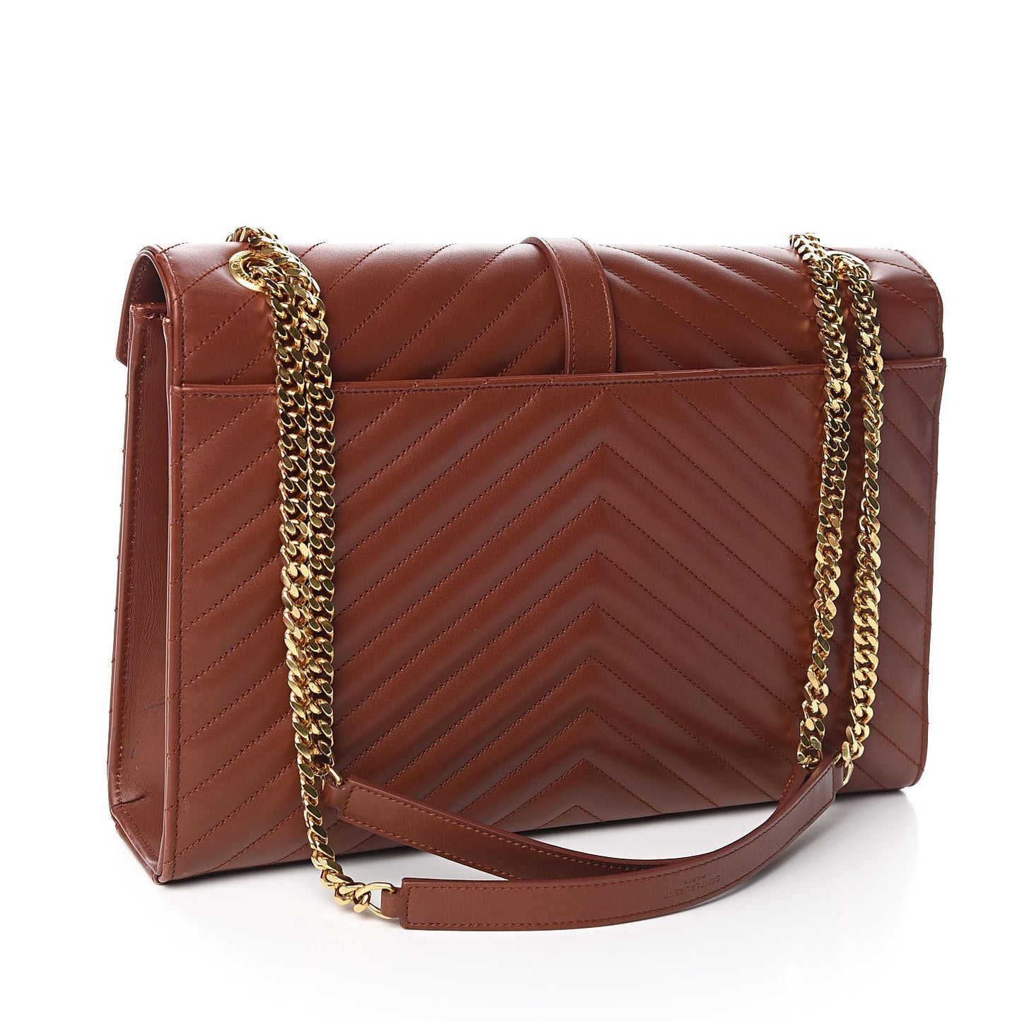 Smooth Calfskin Matelasse Chevron Large Monogram Satchel Tan