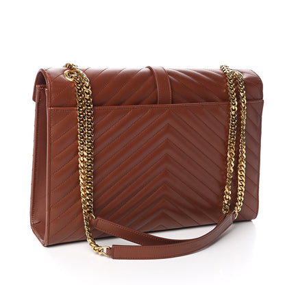 Saint Laurent Smooth Calfskin Matelasse Chevron Large Monogram Satchel Tan 3 of 10