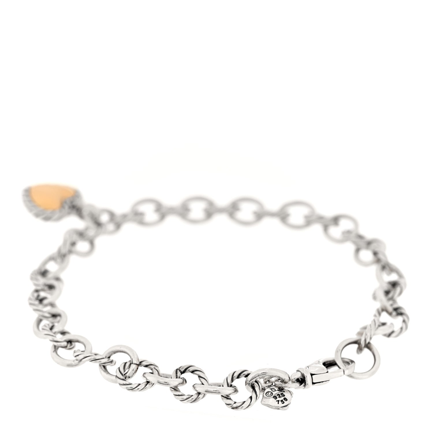 David Yurman Sterling Silver 18K Yellow Gold Cable Cookie Classic Heart Charm Bracelet 2 of 3