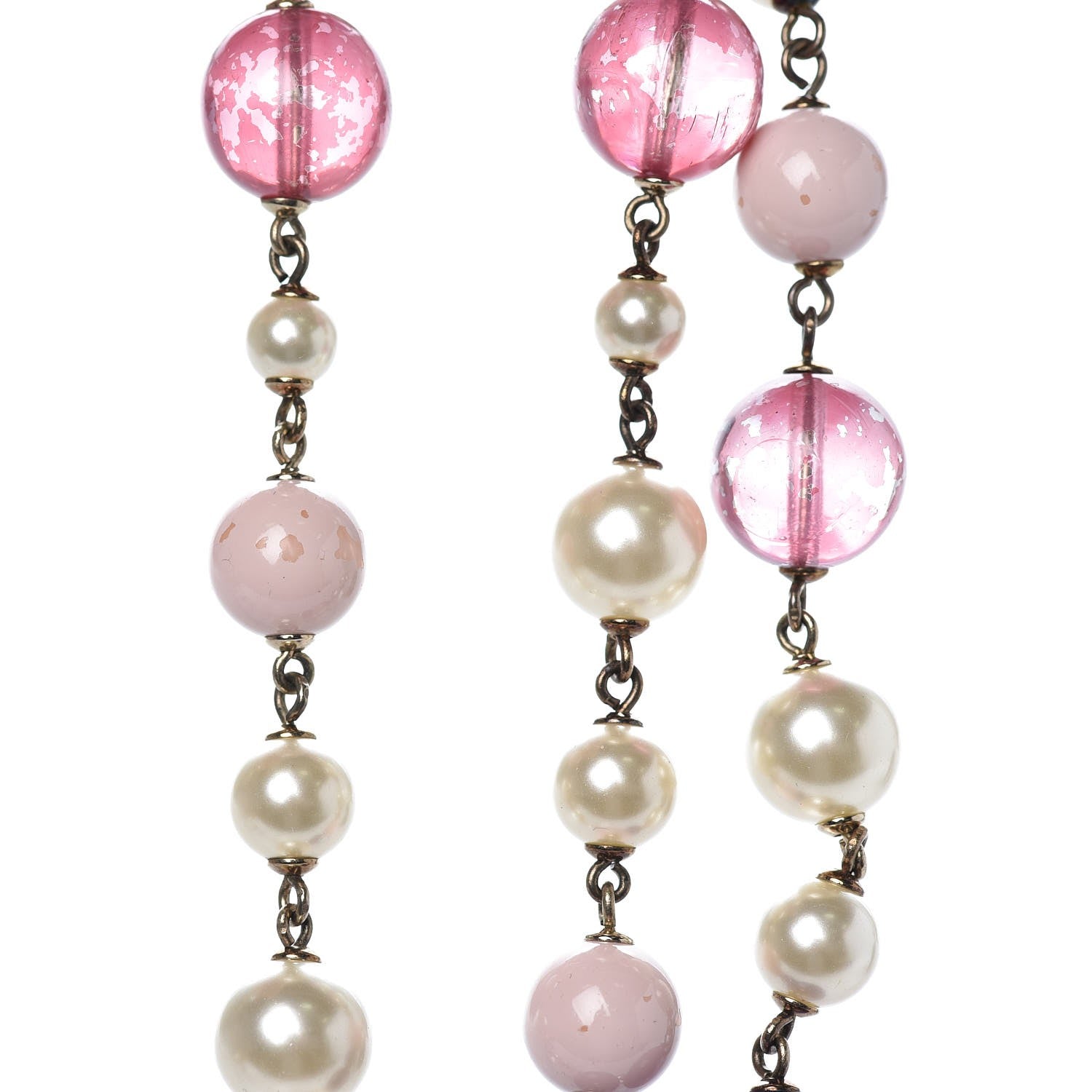 Chanel Pearl Beaded CC Long Necklace Pink Gold 5 of 5