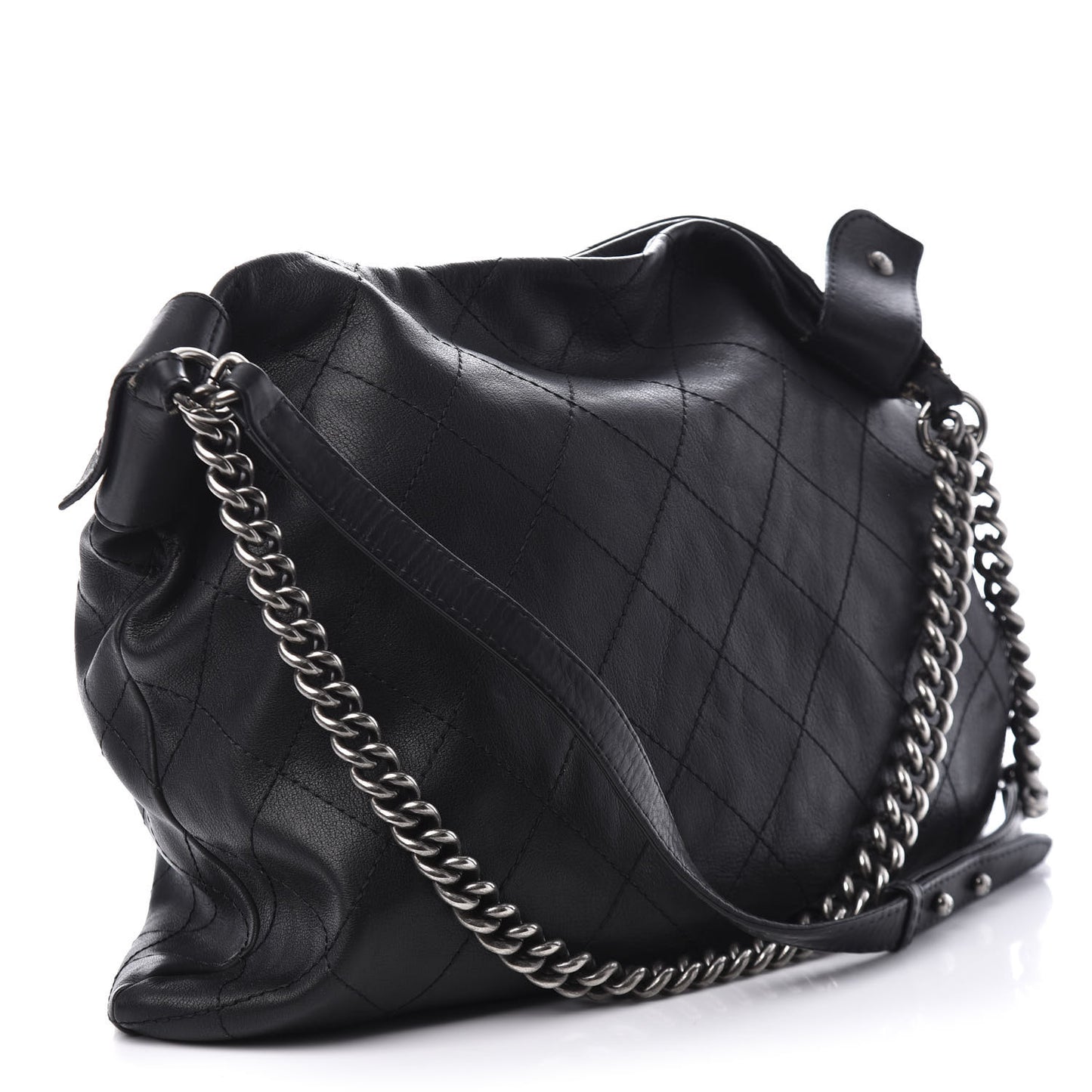 Calfskin Stitched Double Zip Hobo Black