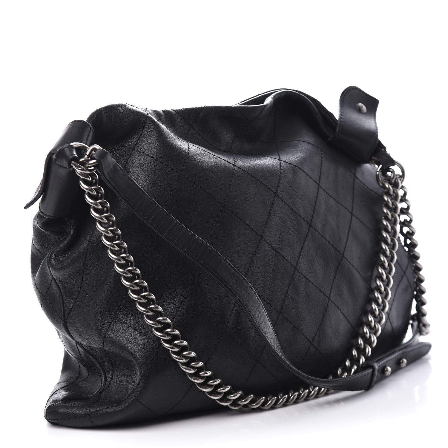 Chanel Calfskin Stitched Double Zip Hobo Black 3 of 12