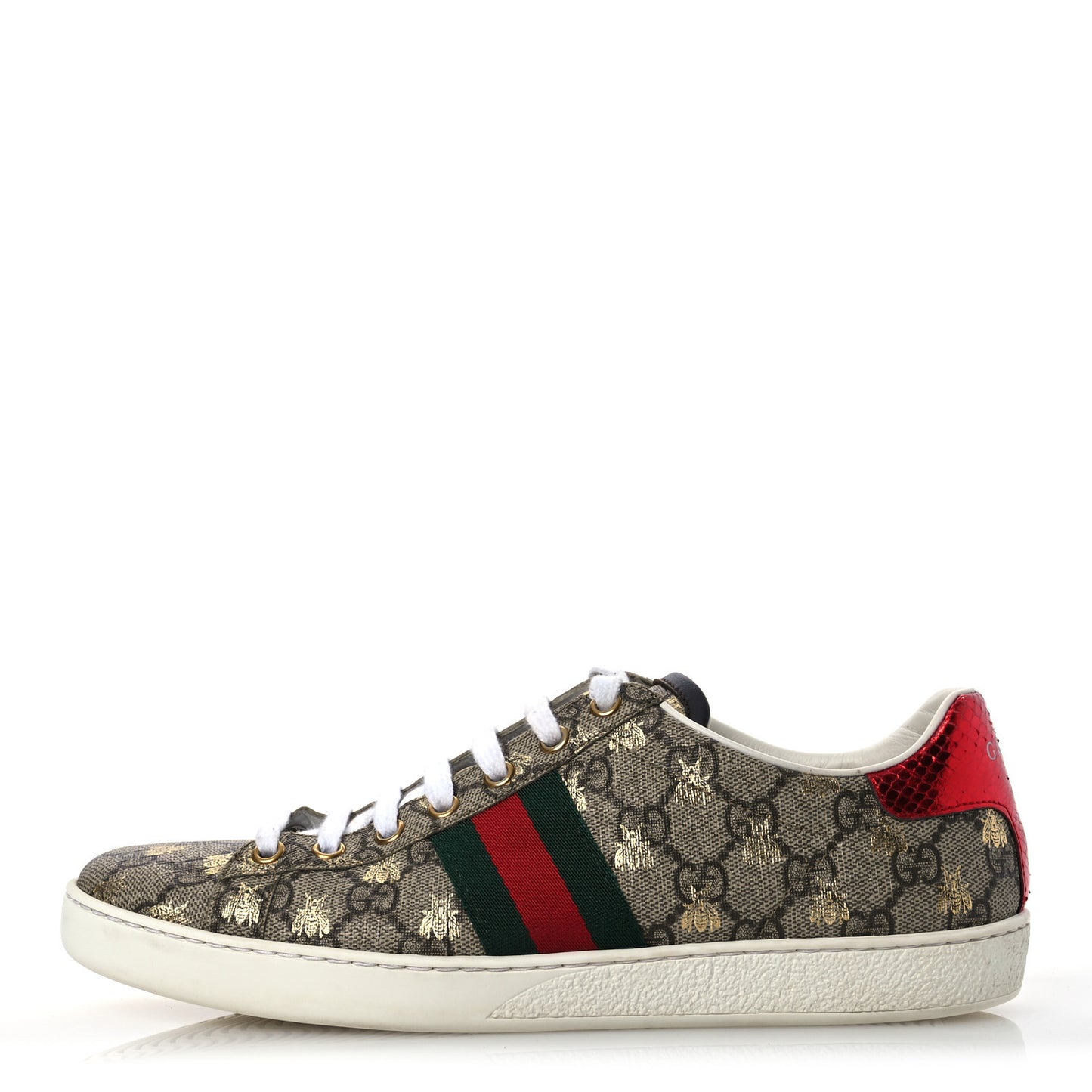 GG Supreme Monogram Bees Ayers Web Womens Ace Sneakers 39 Beige Oro Green Red