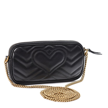 Gucci Calfskin Matelasse Mini GG Marmont Chain Crossbody Bag Black 2 of 10