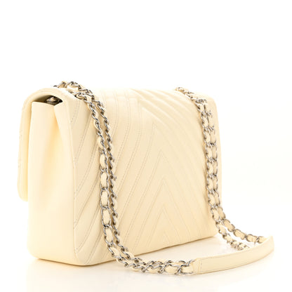 Chanel Lambskin Chevron Quilted Double Stitch Jumbo Single Flap White 3 of 12