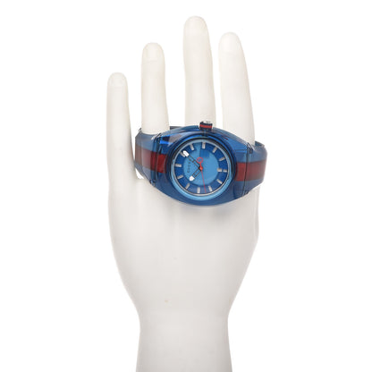 Gucci Stainless Steel Rubber 46mm Sync Web Quartz Watch Blue 2 of 8