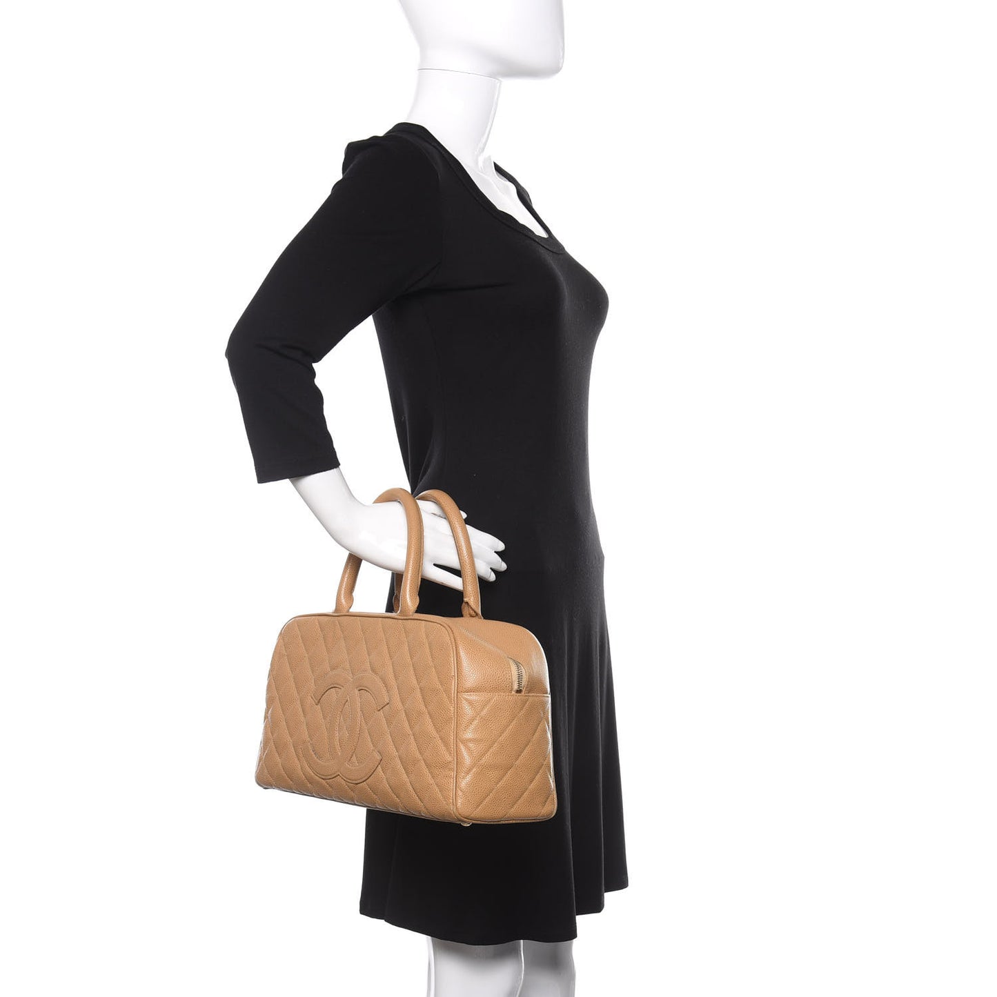 Caviar Quilted Large Bowler Bag Beige