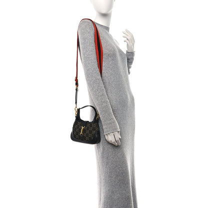 Gucci Jacquard Black Denim GG Monogram Textured Dollar Calfskin Mini Jackie 1961 Hobo Black Ivory 2 of 10