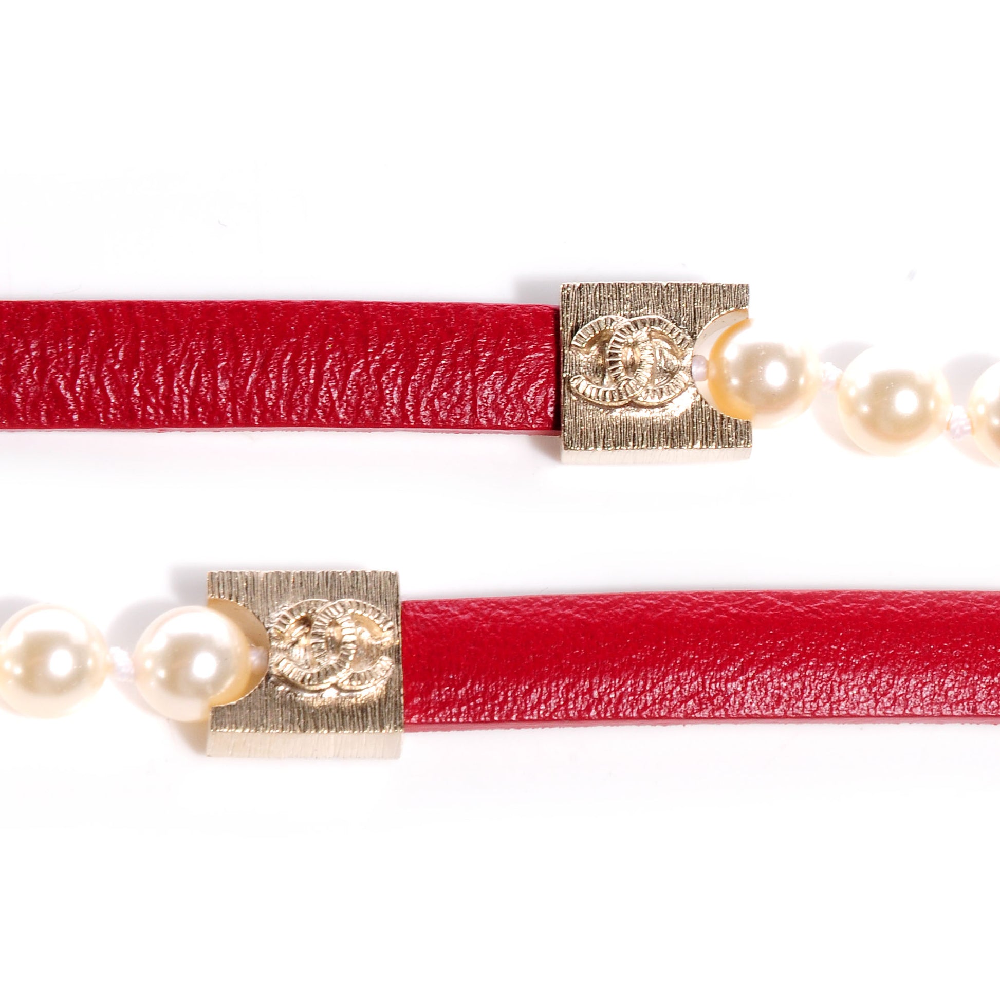 Chanel Pearl and Leather CC Double Wrap Belt Red 6 of 7