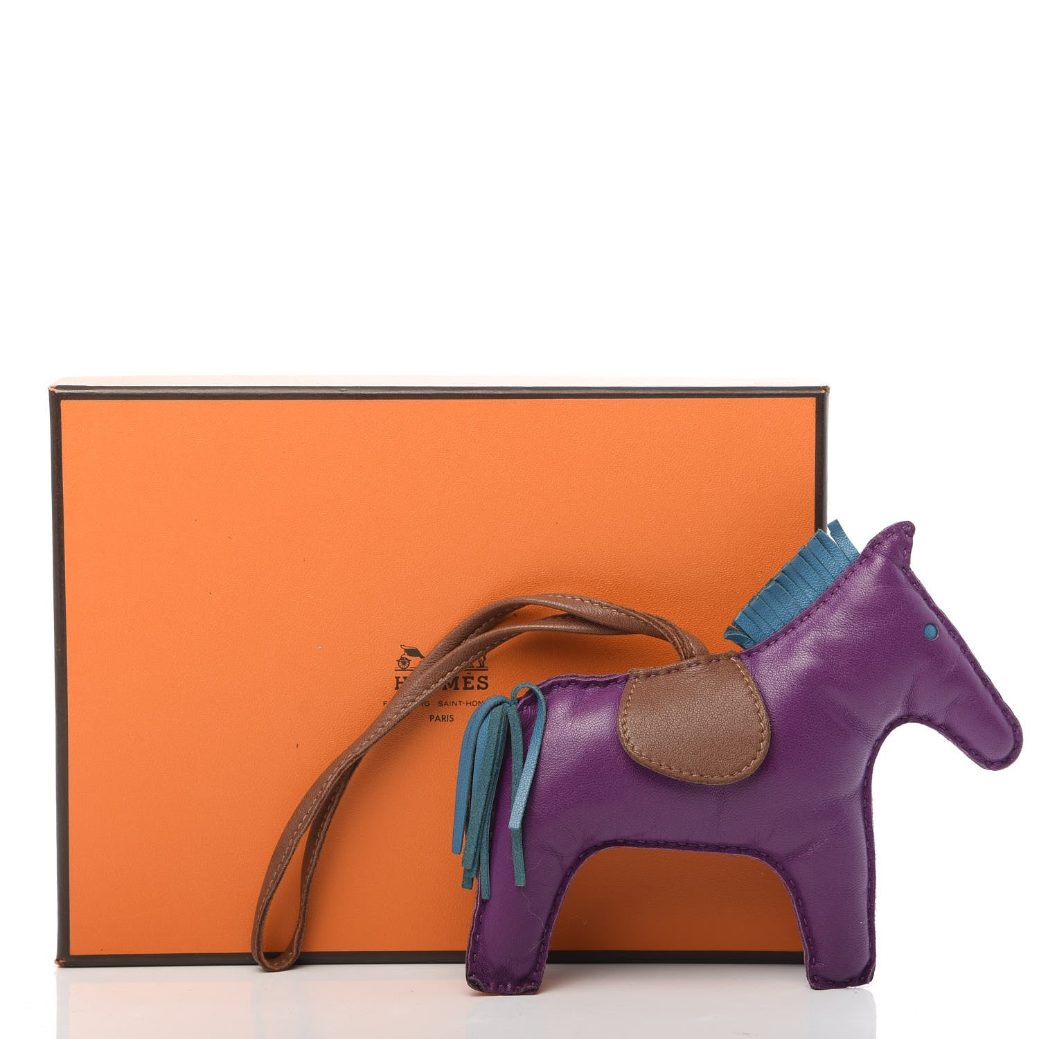 Hermes Milo Lambskin Grigri Rodeo Horse Bag Charm GM Anemone Bleu Izmir Fauve 4 of 4