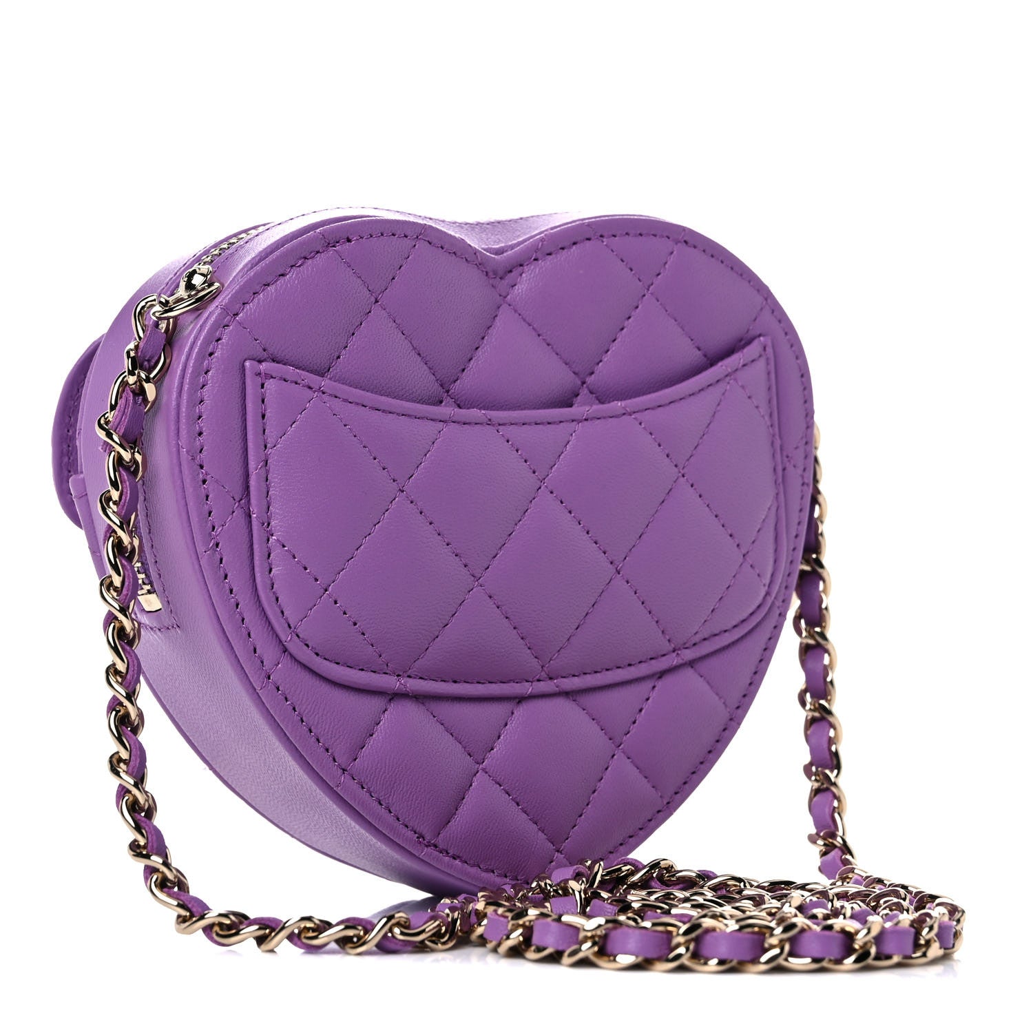 Chanel Lambskin Quilted CC In Love Heart Clutch With Chain Purple 3 of 10
