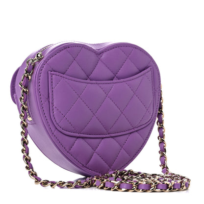 Chanel Lambskin Quilted CC In Love Heart Clutch With Chain Purple 3 of 10
