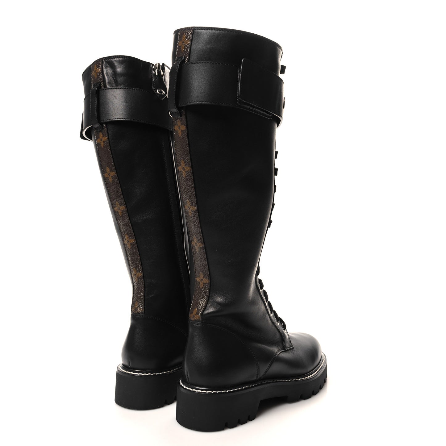 Monogram Calfskin Territory Tall Lace Up Ranger Boots 36.5 Black