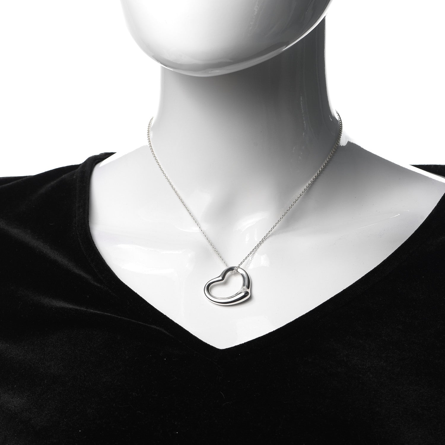 Tiffany Sterling Silver 27mm Elsa Peretti Open Heart Pendant Necklace 2 of 5