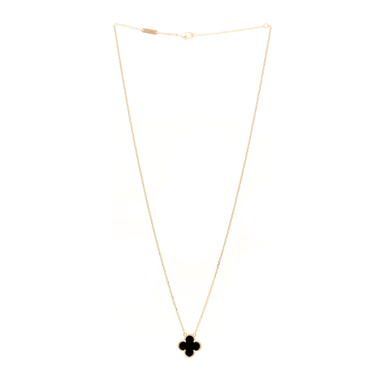 18K Yellow Gold Black Onyx Vintage Alhambra Pendant Necklace