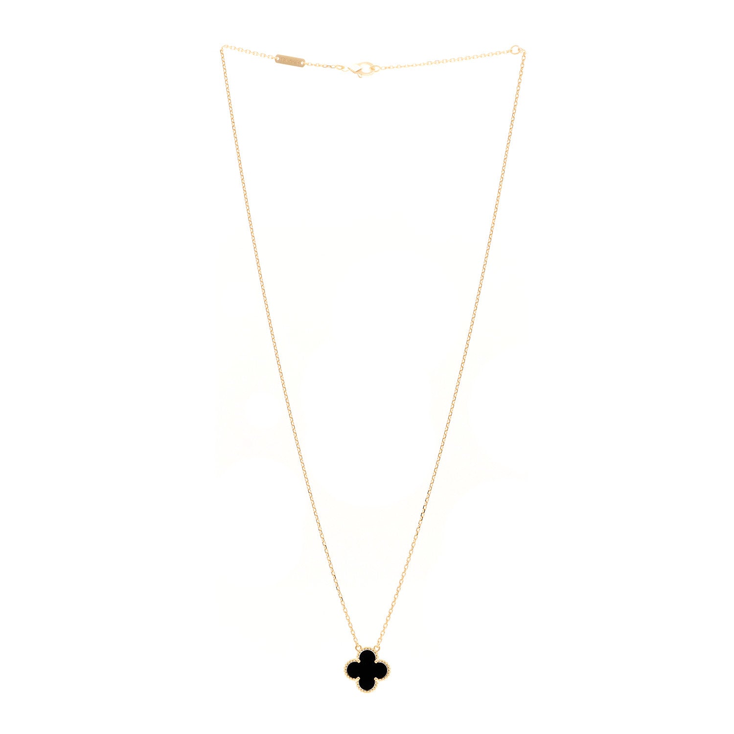 Van Cleef & Arpels 18K Yellow Gold Black Onyx Vintage Alhambra Pendant Necklace 3 of 5