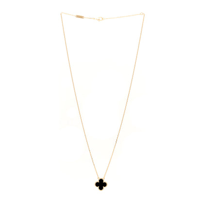 Van Cleef & Arpels 18K Yellow Gold Black Onyx Vintage Alhambra Pendant Necklace 3 of 5