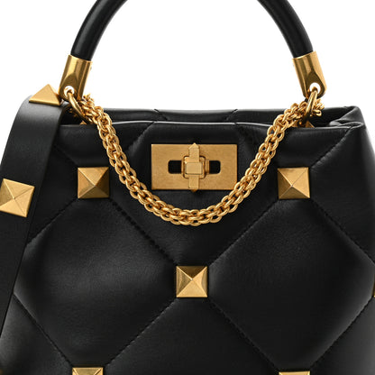 Valentino Garavani Nappa Small Roman Stud The Handle Bag Black 7 of 9