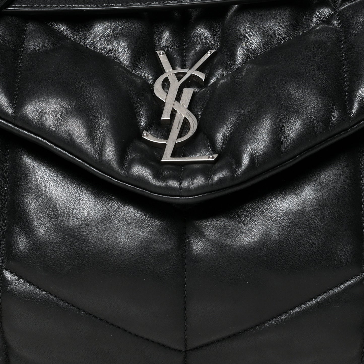 Lambskin Quilted Small Loulou Puffer Monogram Chain Satchel Black