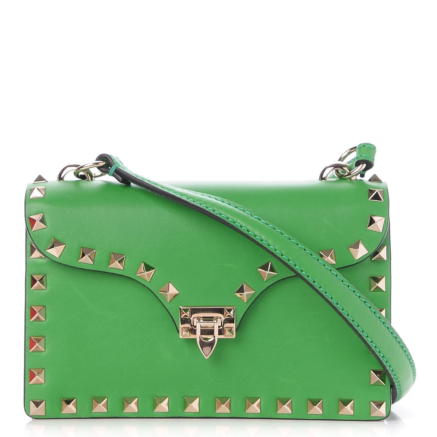 Vitello Mini Rockstud Shoulder Flap Bag Green