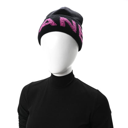 Chanel Cashmere Logo Beanie Hat Black Fuchsia 2 of 8