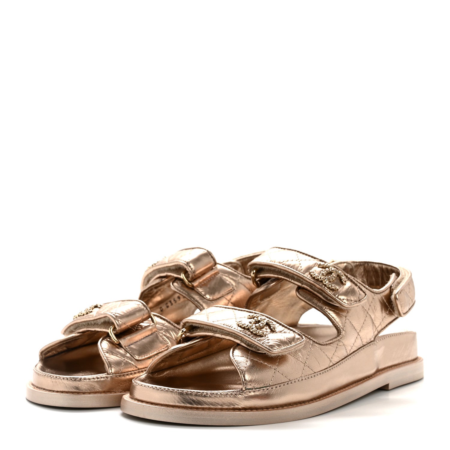 Chanel Iridescent Lambskin Quilted Velcro Dad Sandals 36.5 Light Bronze 4 of 10