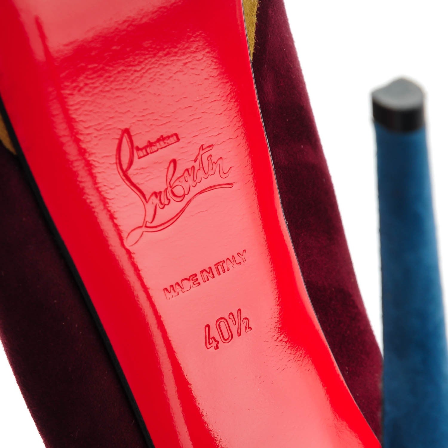 Christian Louboutin Sued Lady Peep 150 Pumps 40.5 Maroon Turquoise Olive 7 of 8