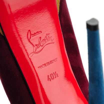 Christian Louboutin Sued Lady Peep 150 Pumps 40.5 Maroon Turquoise Olive 7 of 8