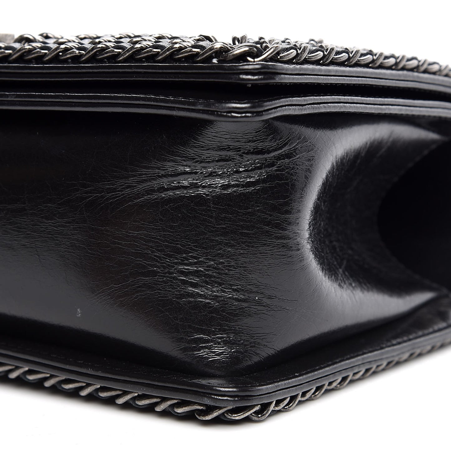 Glazed Calfskin Quilted Medium Boy Chained Flap Black