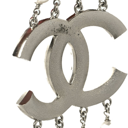 Chanel Bead CC Multi Strand Long Necklace Silver White 6 of 6