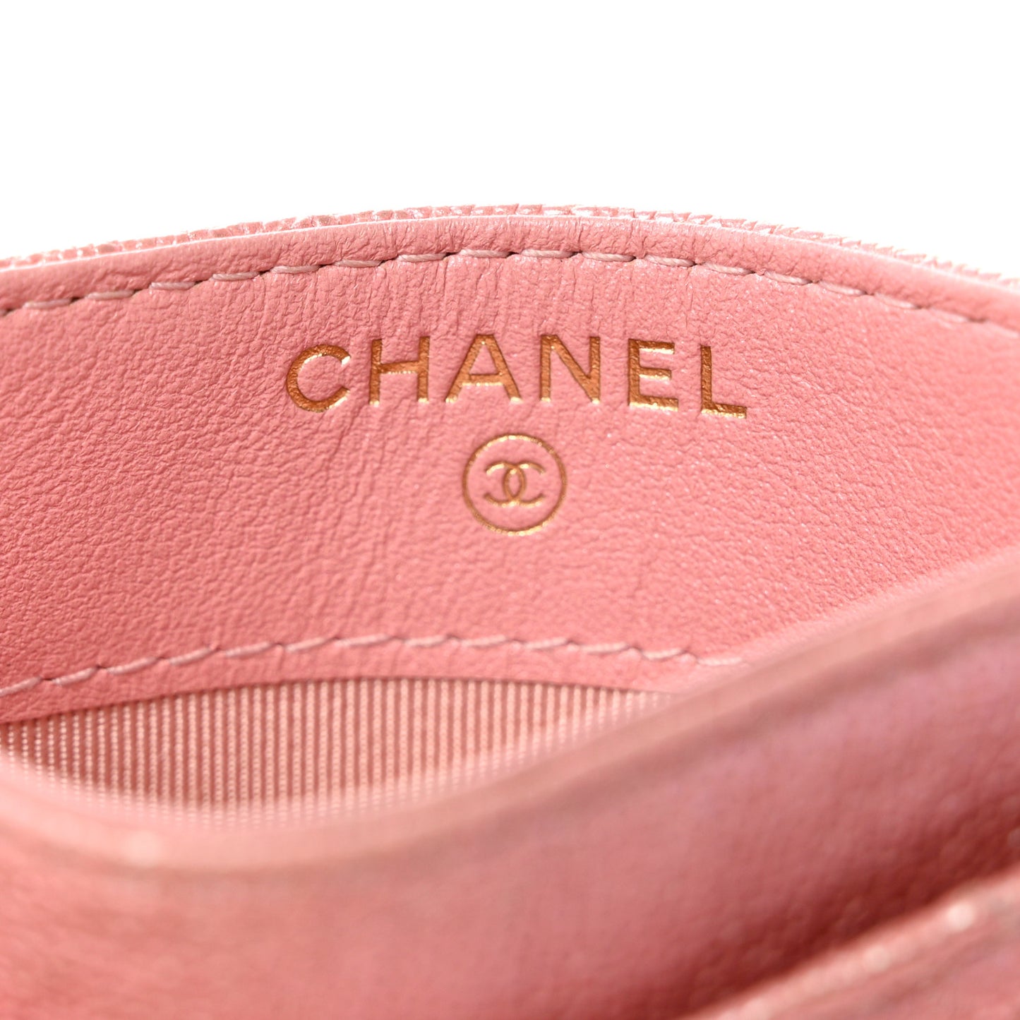Iridescent Caviar Quilted Card Holder Rose Pink