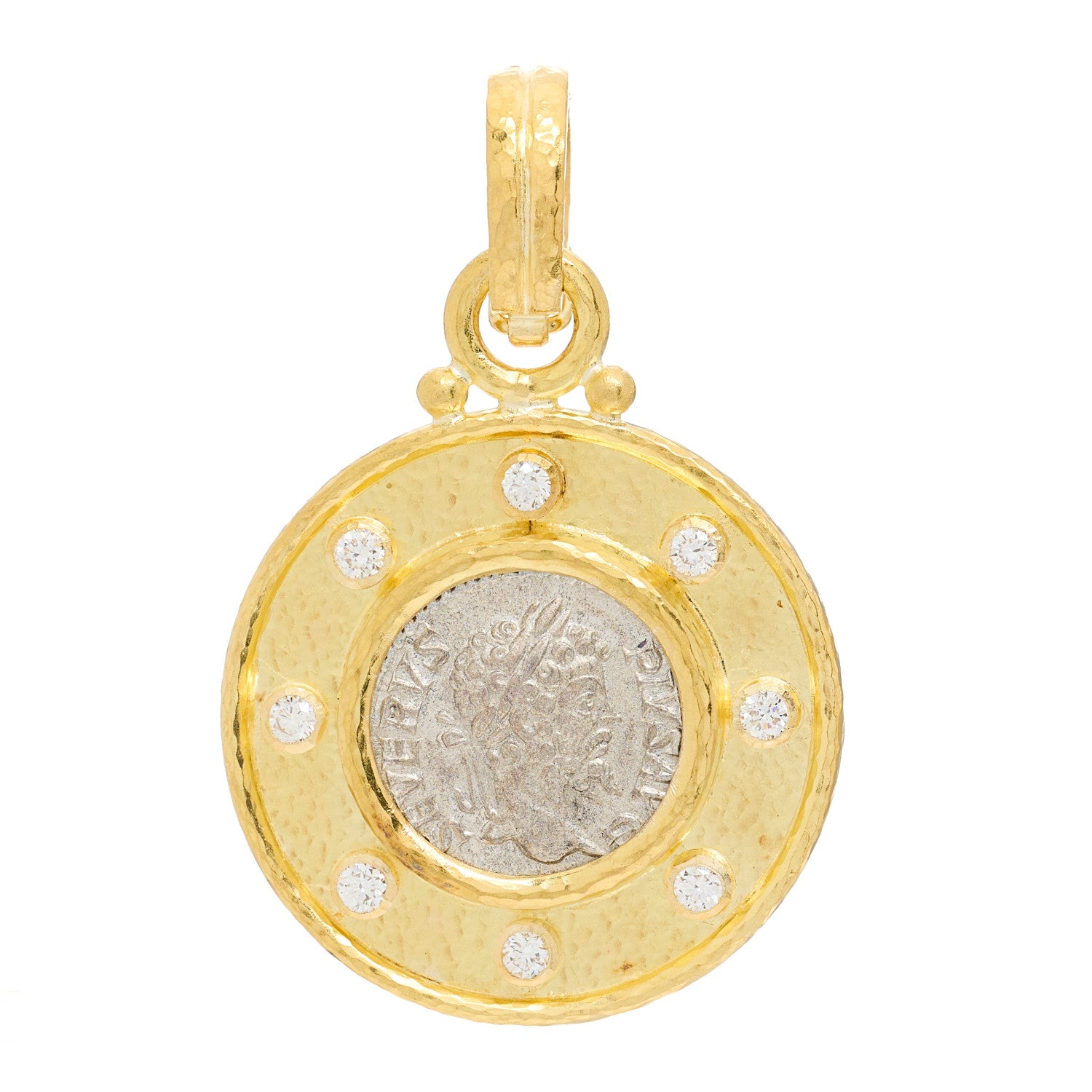 Elizabeth Locke 19K Yellow Gold Diamond Roman Coin Pendant 1 of 5