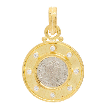Elizabeth Locke 19K Yellow Gold Diamond Roman Coin Pendant 1 of 5