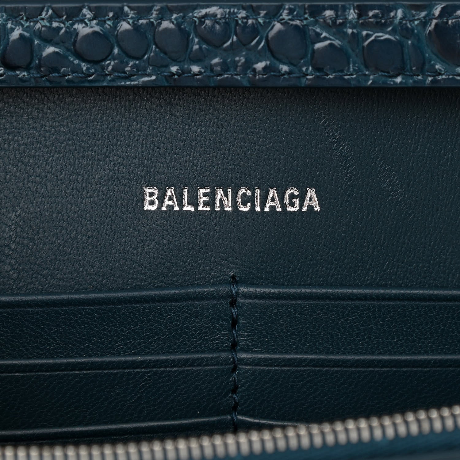 Balenciaga Shiny Calfskin Crocodile Embossed Hourglass Chain Bag Dark Petrol Blue 6 of 9