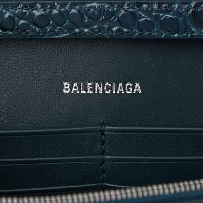 Balenciaga Shiny Calfskin Crocodile Embossed Hourglass Chain Bag Dark Petrol Blue 6 of 9