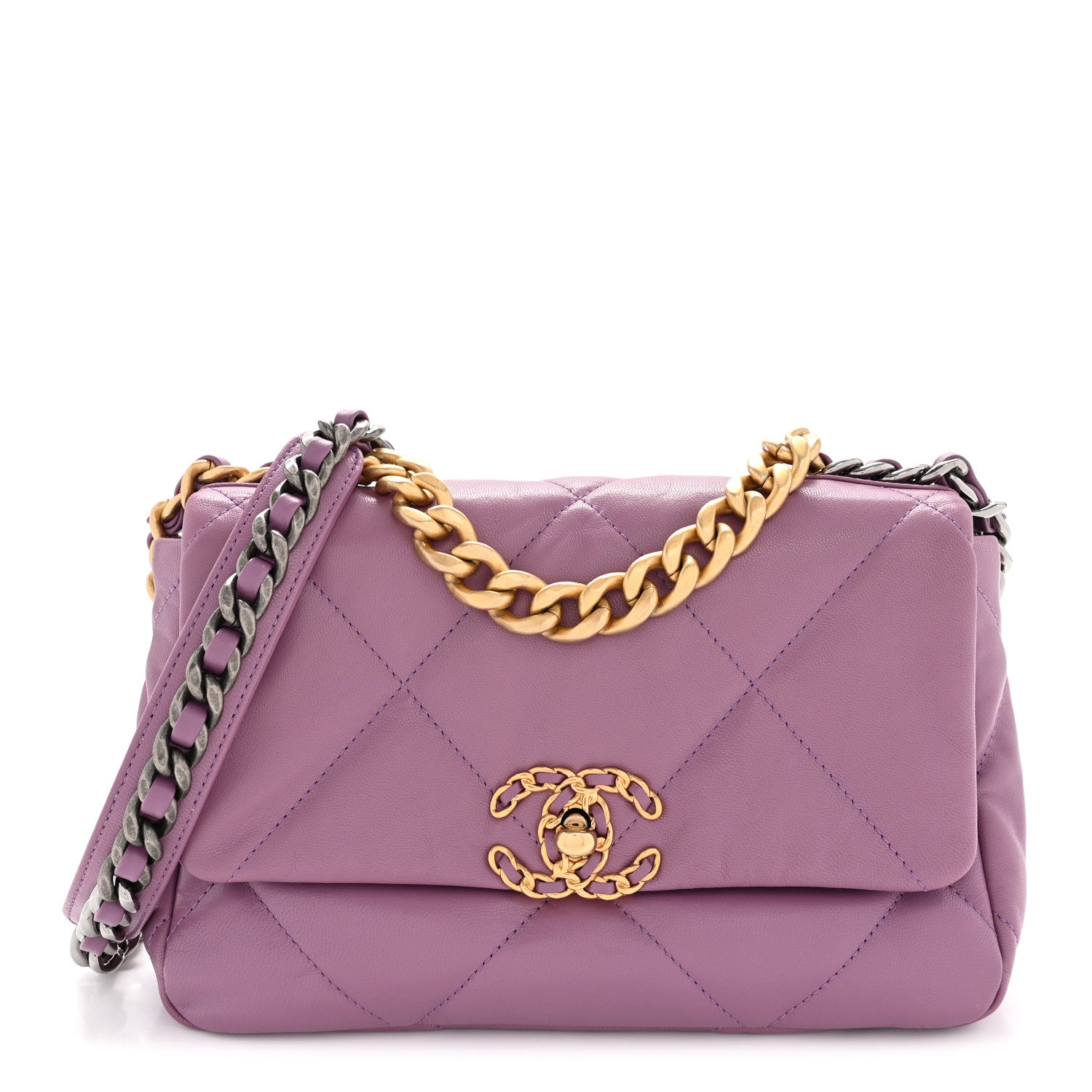 Chanel Goatskin Quilted Medium Chanel 19 Flap Purple 1 of 13
