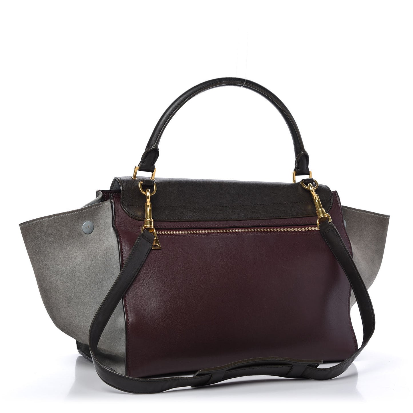 Smooth Calfskin Suede Medium Tri-Color Trapeze Dark Grey