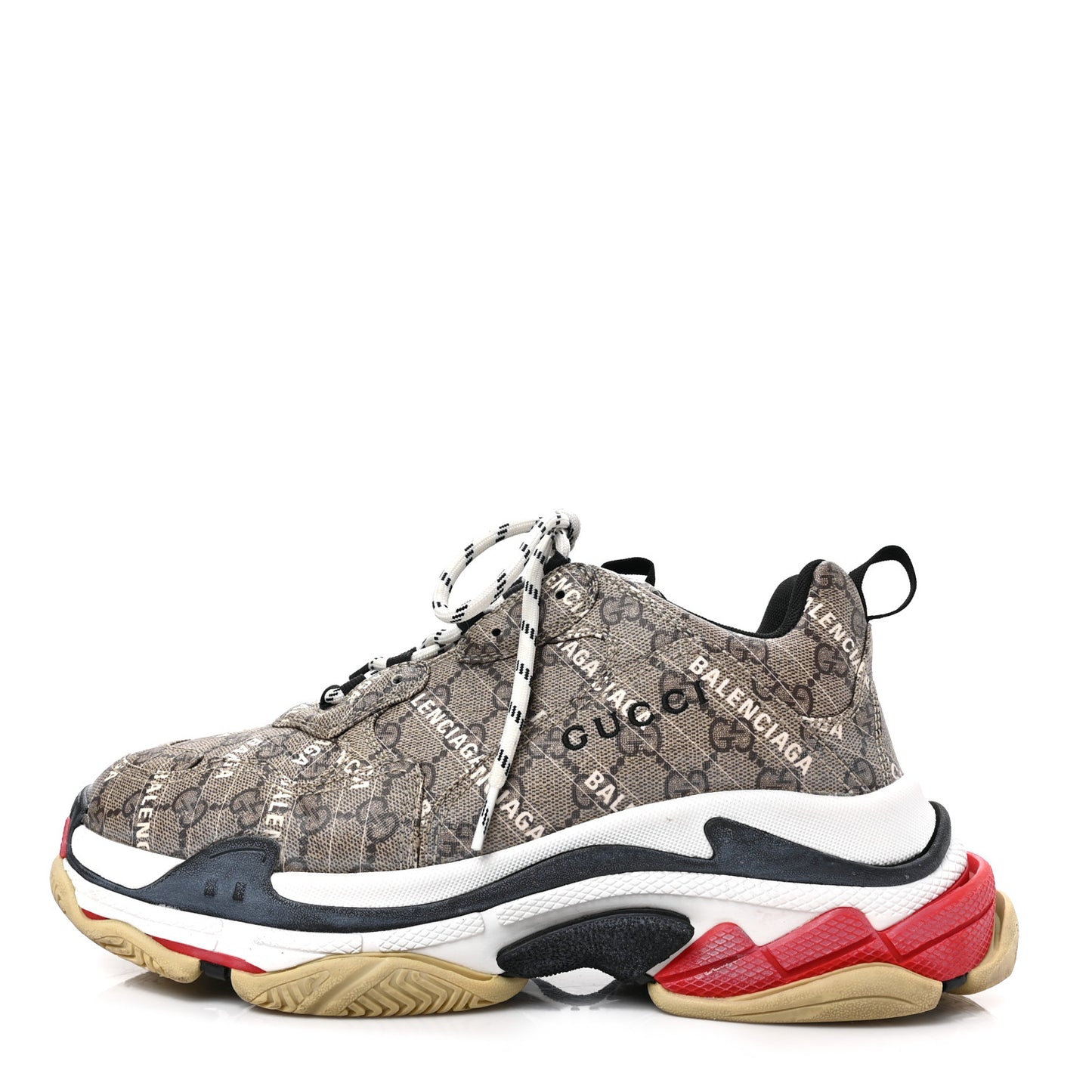 X GUCCI GG Supreme Monogram Allover Logo Mens Triple S Sneakers 43 Beige Ebony Mystic White