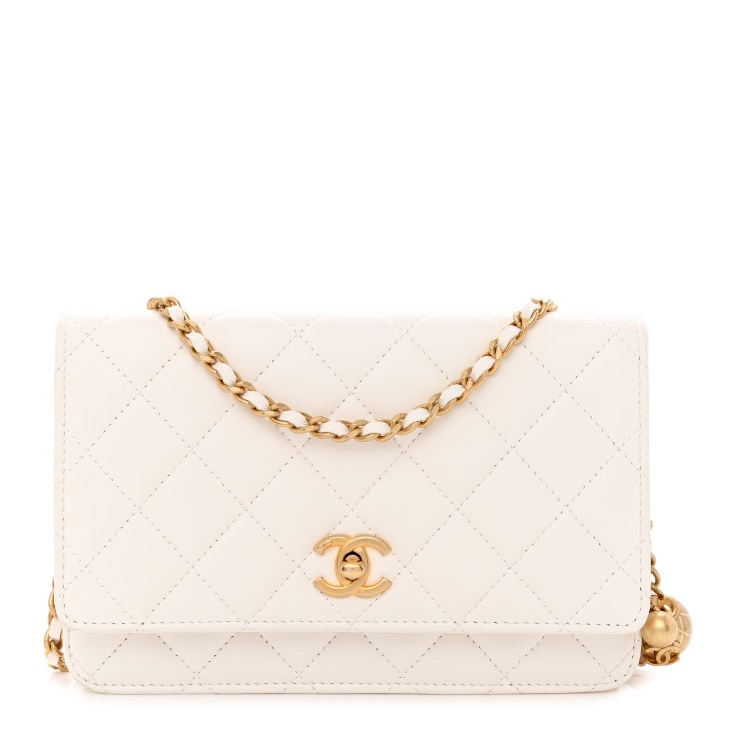 Chanel Lambskin Quilted CC Pearl Crush Wallet on Chain WOC White 1 of 12
