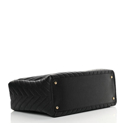 Chanel Caviar Chevron Quilted Coco Handle Shopping Tote Black 5 of 15