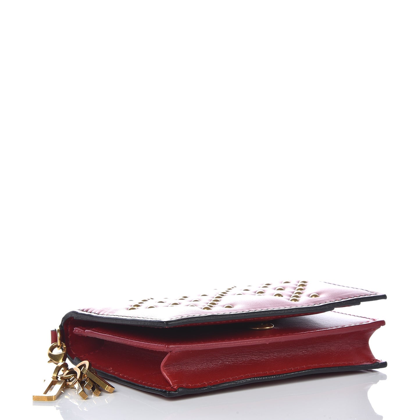 Lambskin Cannage Studded Lady Dior Card Holder Red